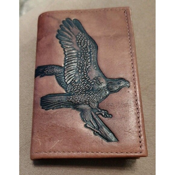 Rico Man's Leather Fold Wallet Eagle Print Cowhide New - Picture 1 of 3